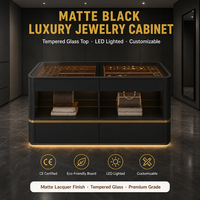 Meuble de rangement de luxe noir mat en acier inoxydable avec dessus en verre trempé et éclairage LED, idéal pour chambre à coucher – Vente directe usine