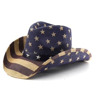 Chapeau de cowboy en paille fait main à bord roulé pour l'été, style Texas Ranger, <span class=keywords><strong>Stetson</strong></span> Panama, avec imprimé drapeau américain pour hommes - Product Image 5