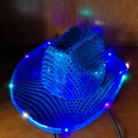 All'ingrosso LED Unisex lustrini bagliore di paillettes Hip Pop Costume da luce Shinny Jazz Western festa Cowboy cappello da Cowgirl per la festa
