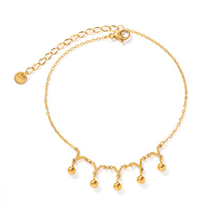 Cavigliera a catena in acciaio inossidabile piantato in oro 18 carati estivo cavigliera a forma di Y con ciondolo a sfera piccola per donna - Product Image 5