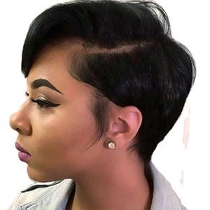 Perruque Courte Droite en <span class=keywords><strong>Cheveux</strong></span> Humains Indiens, <span class=keywords><strong>Coupe</strong></span> Pixie, Lace Frontale 13x4, 6 Pouces, Résistante à la Chaleur, Raie Latérale, pour Femmes Noires Américaines, Perruques Vierges - Product Image 1