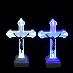 Iluminación LED sin llama para iglesia, luz de Jesús, Cruz religiosa intermitente, regalo de recuerdo