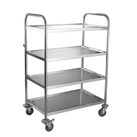 Chariot de transport alimentaire de cuisine à 4 niveaux en acier inoxydable SS304 SS201, chariot de service pour buffet d'hôtel avec roues pivotantes
