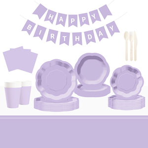 Ensemble d'assiettes en papier DAMAI de couleur violet clair pour 8 personnes, assiettes jetables pour dîner et dessert, pour mariage, anniversaire, fournitures de fête - Product Image 1