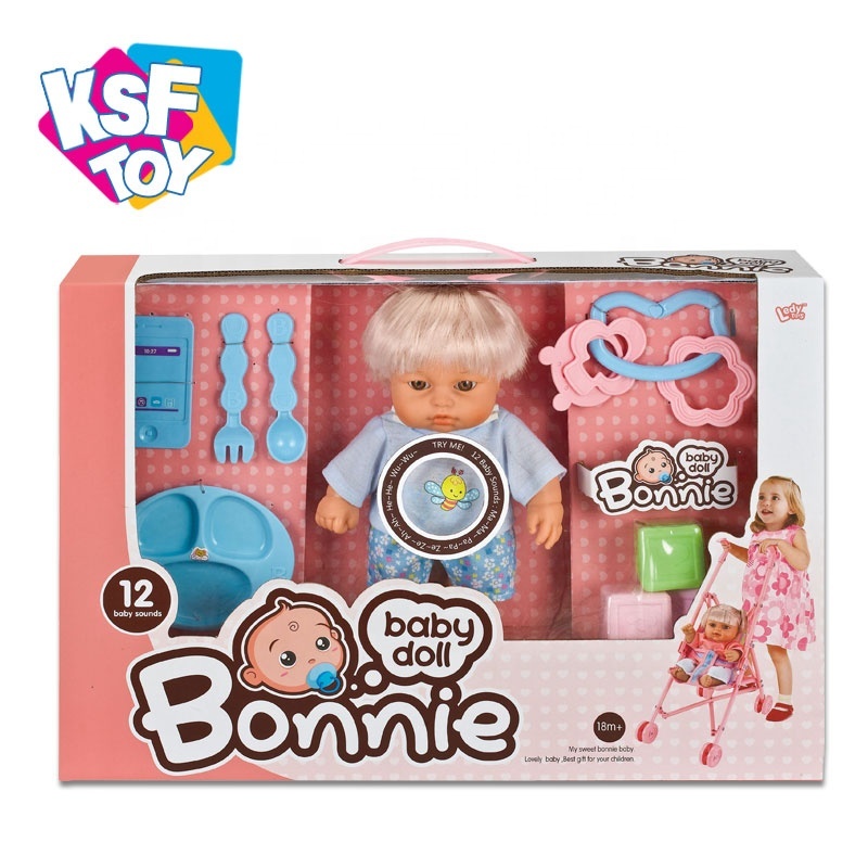 Éducatifs 12 sons IC belle bébé poupée poussette jouet 10 pouces poupée avec chariot jouets enfants