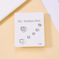 NYY Set 3 Anting Stud Kecil dari Baja Tahan Karat Bentuk Hati, Salib, Kupu-kupu, Bulan dengan Rhinestone untuk Pria Wanita Perhiasan Fashion