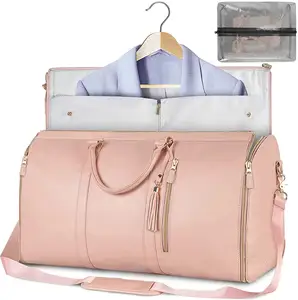 Tas kulit PU wanita, Kustom kanvas besar tahan air tas garmen dengan kantong sepatu 2 in 1 tas koper gantung tas perjalanan
