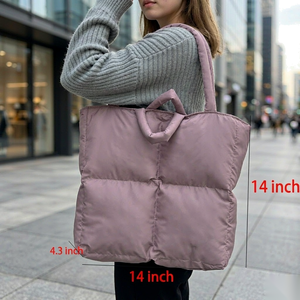 Bolso de Mano para Portátil de Mujer, Color Amarillo Vibrante, Gran Capacidad, Suave y Acolchado, Tipo Puffer, para Uso Diario - Product Image 4