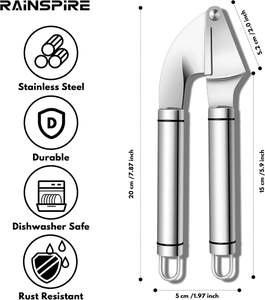 Prensa de Ajo Manual Apta para Lavavajillas, Triturador de Ajo de Acero Inoxidable, Set Profesional Premium para Picar y Pelar Ajo - Product Image 2