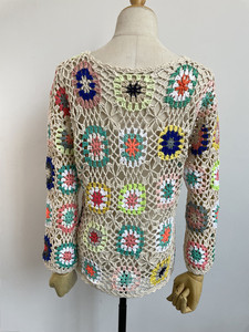 Cardigan de plage bohème fait main <span class=keywords><strong>au</strong></span> <span class=keywords><strong>crochet</strong></span> <span class=keywords><strong>granny</strong></span> square pour femme, fabrication OEM - Product Image 4