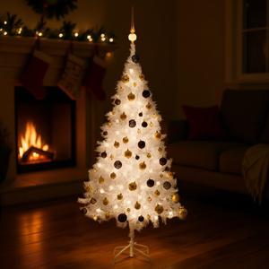 Sapin de Noël artificiel blanc de 47,2 pouces en PVC pré-éclairé avec un ensemble de boules, LED blanc chaud, base sur pied pour intérieur - Product Image 2