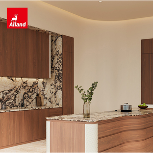 Allandgroup Italy - Juego <span class=keywords><strong>de</strong></span> Muebles <span class=keywords><strong>de</strong></span> Cocina Neoclásicos con Puerta <span class=keywords><strong>de</strong></span> Panel <span class=keywords><strong>de</strong></span> Chapa <span class=keywords><strong>de</strong></span> Nogal Natural Sólido y Isla Larga Ondulada - Product Image 2