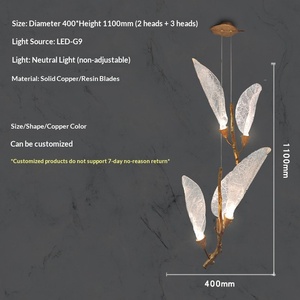 All-copper <b>Light</b> Luxury Living Room High-ceiling Villa Duplex Building Large <b>Leaf</b> Resin Crystal Chandelier Staircase Lamp - Product Image 5
