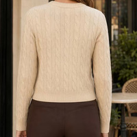 Cardigan en maille torsadée à col rond pour femme, manches longues, boutonné, court, pull décontracté, vêtement d'extérieur en maille pour femme