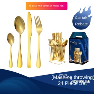 24-Piece sang trọng dùng một lần kinh doanh Bộ đồ ăn đặt 1010 Tây bít tết dao muỗng nĩa PVD bề mặt thép không gỉ cho khách sạn - Product Image 2