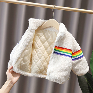 À la mode imperméable hiver chaud Bomber <span class=keywords><strong>veste</strong></span> pour nourrissons <span class=keywords><strong>garçon</strong></span> arc-en-ciel ours lettre <span class=keywords><strong>Teddy</strong></span> manteau Varsity Style coton remplissage - Product Image 2