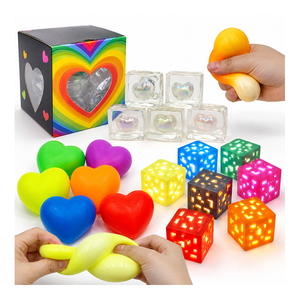 Bulk Light Up Heart Cube Squishy Toy TPR Squeeze Ball Decompression <b>Fidget</b> Sensory Party Prize Retail <b>Pack</b> Wholesale - Product Image 1