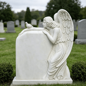 Monumento <span class=keywords><strong>de</strong></span> Ángel Llorando en Mármol Blanco, Diseño Personalizado, Cruz <span class=keywords><strong>de</strong></span> Mármol, Lápida para Cementerio Exterior - Product Image 5