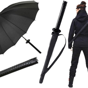 Parapluie droit pliable 23 pouces avec logo personnalisé, nouveau design, manche en bois en forme de katana, épée de samouraï japonaise, cadeaux promotionnels - Product Image 2
