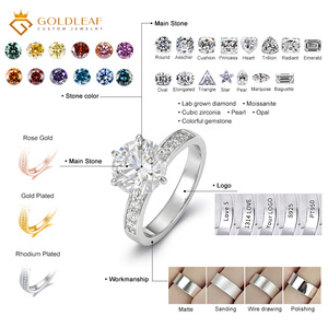 Bague en or feuille d'or personnalisée, or blanc 10k 14k 18k, diamant de laboratoire taille ronde 1ct 2ct 3ct DEF VVS VS - Product Image 6