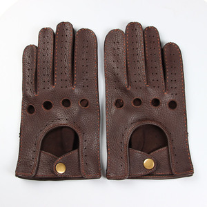 Gants de conduite vintage <span class=keywords><strong>pour</strong></span> hommes en cuir pleine fleur perforé marron en peau de daim, style rétro, <span class=keywords><strong>pour</strong></span> <span class=keywords><strong>voiture</strong></span>, moto, sports de plein air, avec boutons-pression en laiton - Product Image 1