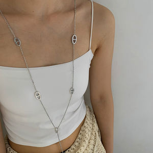 Clicliyeni Trendy domuz burun paslanmaz çelik Charm su geçirmez altın kaplama yüksek kalite uzun kadın kazak zincir kolye - Product Image 5