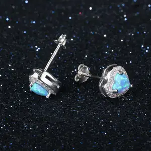 Wholesale OEM/ODM Custom 925 Sterling Silver Cubic Zircon Opal Heart Stud Earrings