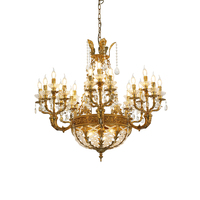 Lustre LED artisanal à 21 lumières en laiton massif, style rococo français, avec pendentifs en cristal K9, blanc chaud 2700K, luxe pour plafond haut