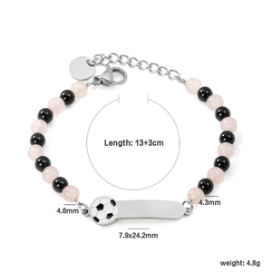 Soccer <b>Ball</b> Charm <b>Bracelet</b> Black Pink Beaded Women's Jewelry Gift Zinc Alloy Fashion <b>Bracelet</b> - Product Image 2