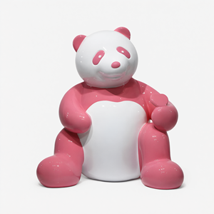 Sculpture de panda rose et blanc ETECHAN, 95,8 cm, en fibre de verre, statue assise pour la décoration de la maison, du hall d'hôtel - Product Image 2