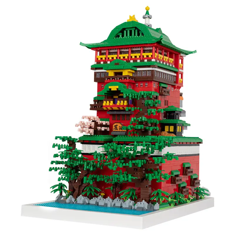 DEM002 Japanese Architecture Hot Spring House Building Blocks Micro Small Particles City Street View Assembled Building Block