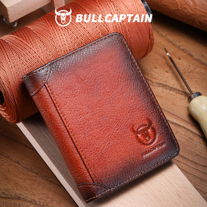 Portefeuille en cuir unisexe BULLCAPTAIN, RFID, pliable, ultra-fin, petit sac à main, fenêtre photo, rangement pour cartes d'identité, compact pour les trajets domicile-travail - Product Image 1
