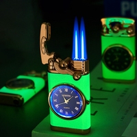 Briquet de montre au butane en gros Briquet à gaz rechargeable à double flamme bleue avec logo laser personnalisé