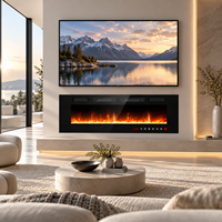 Cheminée électrique murale ultra-mince OEM ODM de 60 pouces, 1500W, certifiée ETL, avec télécommande, thermostat et variateur d'intensité pour usage domestique et hôtelier