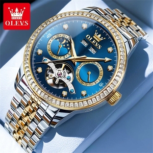 OLEVS 7016 Automatic <b>Mechanical</b> Watch For Men Moon Phase Calendar Hollow Luxury Wrist Watches Waterproof Luminous Man Hand <b>Clock</b> - Product Image 1