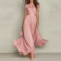 Robe élégante ajustée en polyester uni à manches courtes et col montant pour l'automne – Vente en gros, livraison rapide