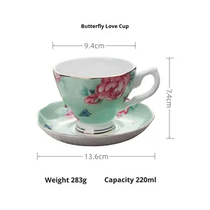 Juego de platillos de taza de café de China de hueso clásico de estilo europeo, diseño dorado creativo, forma de flor, té de la tarde, Festival del Medio Otoño - Product Image 2