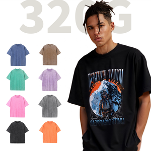 SHENGSHI, camiseta para hombre, lavado de pigmento, cuello redondo relajado, 320g, tendencias suaves personalizadas diarias con logotipo personalizado, camiseta informal al por mayor para hombres - Product Image 1