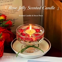 LANJO Luxus Rosen-Gelee Duftkerze, Einzigartiges Geburtstagsgeschenk, Getrocknete Rosen-Kerze für Hochzeitsgeschenke, ca. 50 Stunden Brenndauer