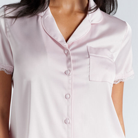 Nouvel Arrivage Beefey – Ensemble de Pyjama Décontracté en Satin Doux et Respirant pour Femme, Manches Courtes Unies, Taille Élastique avec Dentelle, Idéal pour l'Été