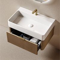 Meuble-lavabo de salle de bain en HDF à panneau plat 600 mm, sur pied, avec vasque en céramique, portes à fermeture douce, mobilier haut de gamme