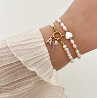 Bracelet à breloques en acier inoxydable avec perles d'eau douce et fermoir à ressort, breloques personnalisables DIY pour femmes