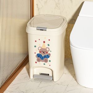 Foot Operated Trash Can With Lid Rectangular Printed Bear Design Bathroom Living Room Storage <b>Bin</b> <b>Large</b> Capacity Indoor Use - Product Image 3