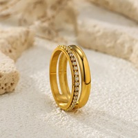 Nouvelle bague pendentif double zircone en acier inoxydable plaqué or 18 carats, style rétro et tendance – Élégante, simple, pour mariage et fiançailles, haute qualité