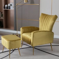 Fauteuil à dossier haut avec repose-pieds, moderne, en velours, pour salon, sous-sol, meubles de maison, certifié BSCI