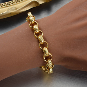 Bracelet personnalisé en cuivre anti-ternissement, ovale, creux, embossé, tendance, unisexe, à maillons fins. - Product Image 2
