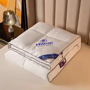 Custom Size Logo White Bedding Set Chinese Supplier 100% Cotton Fabric Sheet Bedding Set Luxury 3-5cm Satin Stripe With Quilt
