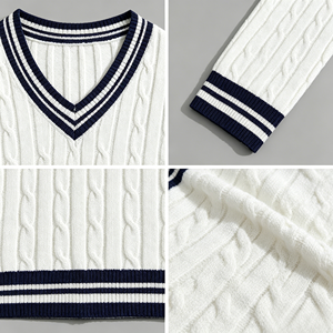 Suéter para Hombre, Ropa Personalizada, Chaleco de Punto Jacquard a <span class=keywords><strong>Rayas</strong></span>, Chaleco sin Mangas con Cuello en V, Suéter de Punto para Hombre - Product Image 3