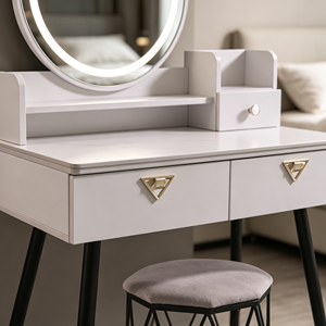 Modern Makeup <b>Vanity</b> With Lighted Mirror Storage Drawers Bedroom Dressing <b>Table</b> With Stool - Product Image 2