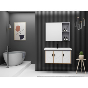 Mueble de Baño Nórdico de Aluminio para Montar en la Pared, con Lavabo de Cerámica Blanco, 92 cm - Product Image 1